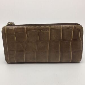 J & M Davidson Tan Leather Croc Embossed zip around zippy long wallet